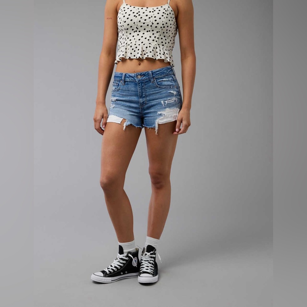 American Eagle Outfitters Light Blue Distressed Jean Shorts